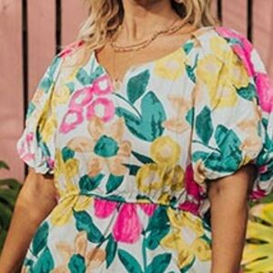 Umgee Multicolor Floral Puff Sleeve Womens 2XL Dress